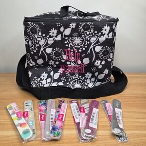 Thirty-One Thermal Tote Black Floral Brushstrokes Pattern With 10 Nail Files